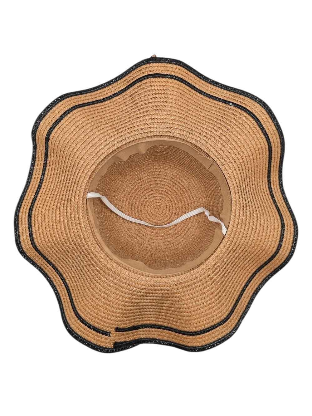 Women’s Tan Straw Sun Hat with Black Bow - Picture 2 of 2